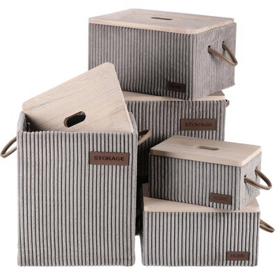 Autronic Set of 5 fabric storage boxes, grey