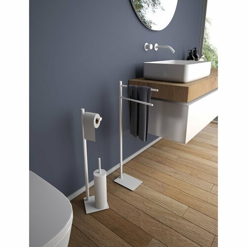 GEDY TR3222 Trilly állvány WC-papír tartóval ésWC-kefe tartóval, szögletes, matt fehér