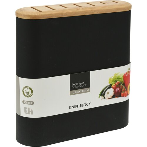 Suport pentru cuțite EH cu capac din bambus 23 x 8x 23,5 cm, negru