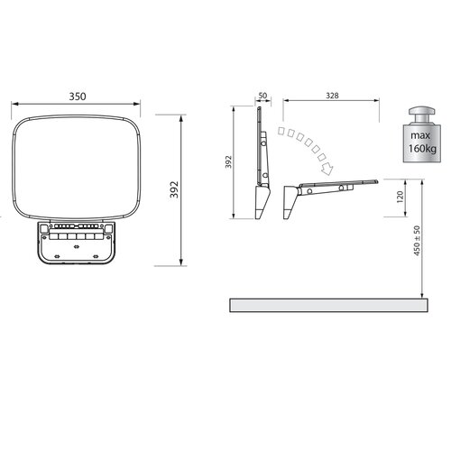 POLYSAN CW1220B Saap black складне сидіння для душу, 35 x 32,8 см, чорне