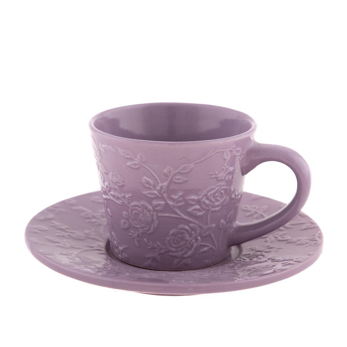 Kerámi csésze és csészealj  lila virág, 220 ml