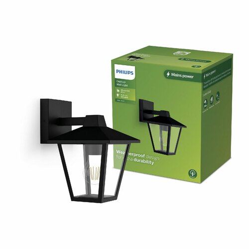Philips Kinno vonkajšie nástenné svietidlo so svietením dole čierna, E27, max. 1x25 W