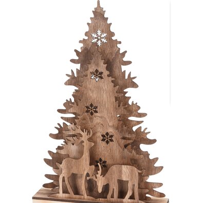 Vianočná drevená dekorácia Christmas tree with Reindeers, 38,5 cm