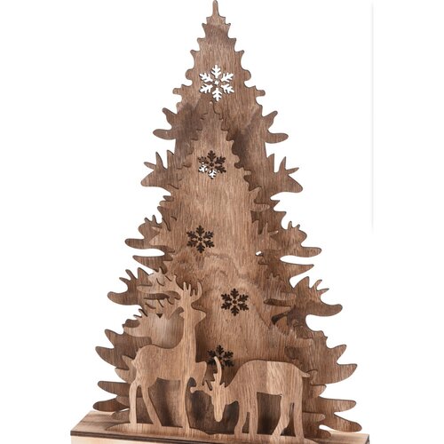 Vánoční dřevěná dekorace Christmas tree with Reindeers, 38,5 cm