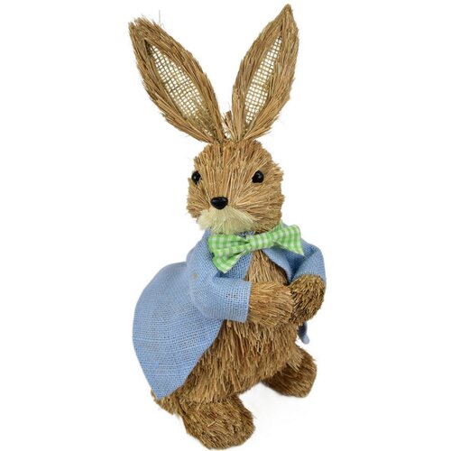 Wielkanocny słomiany Zajączek w niebieskim kubraczku, naturalny, 39 cm