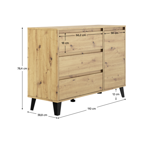 Komoda BOGAN 1D3S, dąb artisan