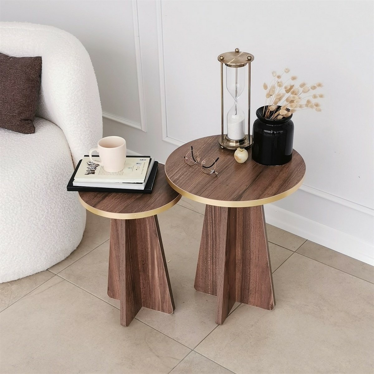 Súprava konferenčných stolíkov Mushroom Gold and Walnut, 2 ks