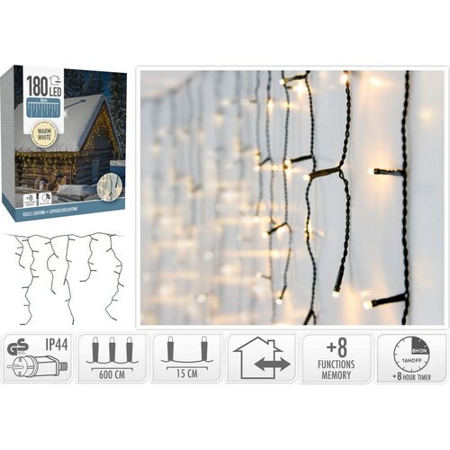 Świąteczny łańcuch świetlny Icicle ciepła biała, 180 LED