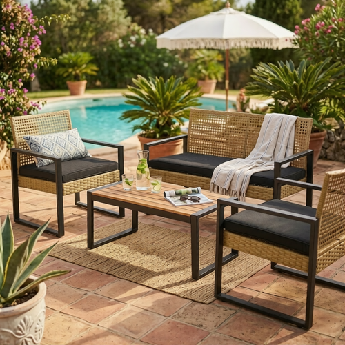 Zestaw mebli ogrodowych Gandia, 4 szt., metal, rattan PE