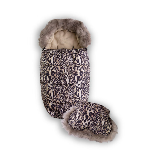 Footmuff cu manșon, model leopard, 100 cm