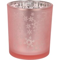 Snowflakes üveg gyertyatartó, 10 x 12 cm, rózsaszín