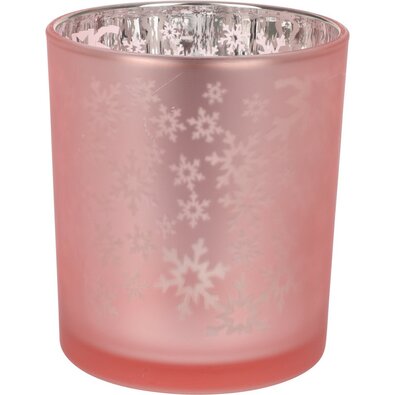 Sfeșnic din sticlă Snowflakes, 10 x 12 cm, roz
