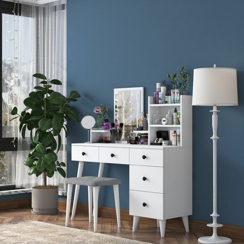 Masa de toaletă Bela White cu scaun