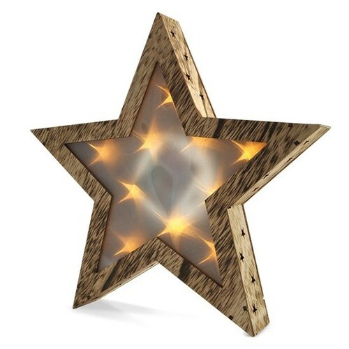Solight Vianočná drevená hviezda 10 LED, teplá biela