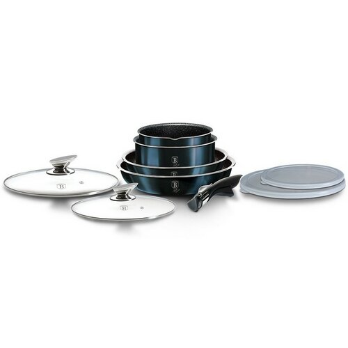 Berlinger Haus 9-delni set posode z odstranljivimročajem Aquamarine Metallic Line