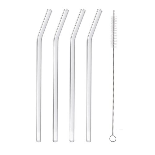 Orion Set of glass drinking straws with brush, 4pcs