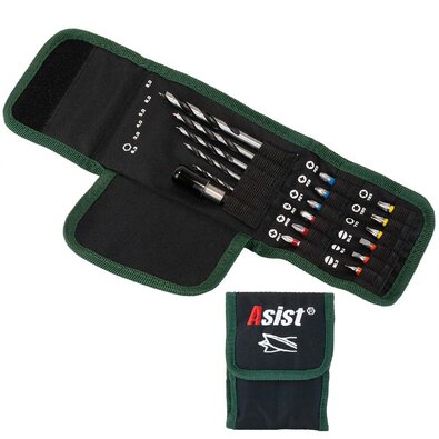 Asist FR20-018 set vrtákov do dreva a bitov v úložnej taške, 18 ks