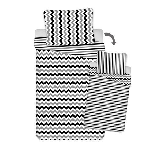 Fekete-fehér csíkos pamut ágyneműhuzat, 140 x 200 cm, 70 x 90 cm