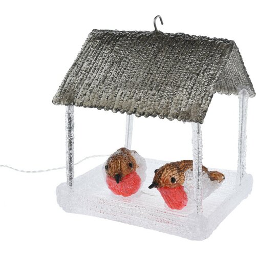 Decorațiune luminoasă pentru exterior Căsuță cu păsări cu 10 LED-uri, gri, 18,5 x 16,5 x 23 cm