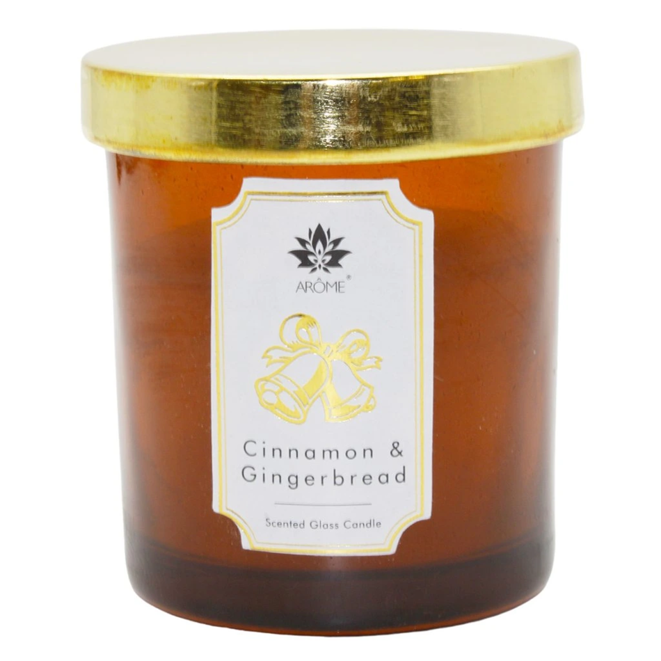 Świeczka Arome Candle w kolorowym szkle zpokrywką, Cinnamon & Gingerbread, 125 g