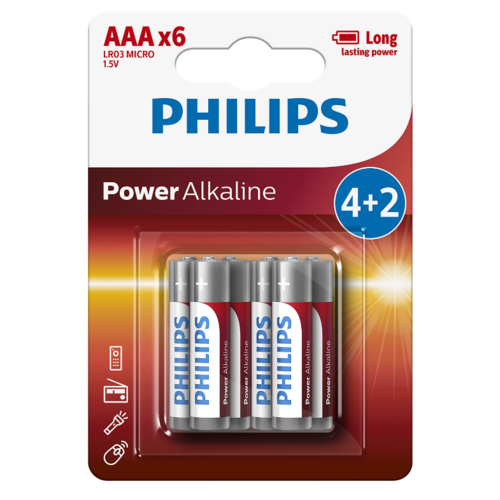 Philips Baterie AAA 1,5 V Power Alkaline, 4 + 2 ks