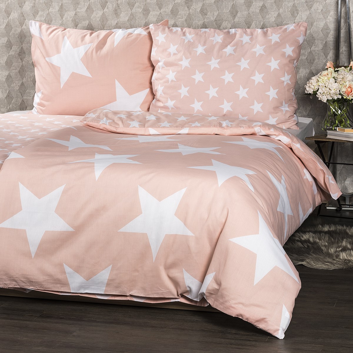 JAHU Bavlnené obliečky New Stars lososová, 140 x 200 cm, 70 x 90 cm