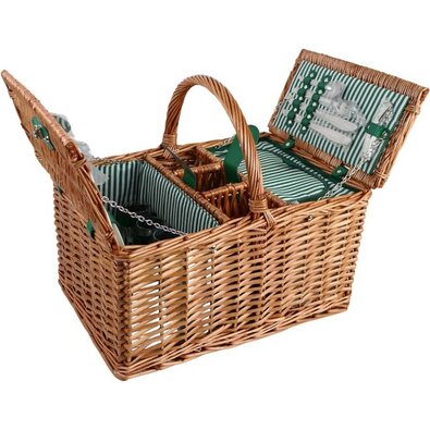 Arôme Coș de picnic pentru 4 persoane dungi verzi, 48 x 33 x 25 cm