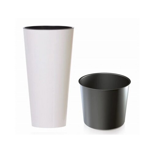 Ghiveci de flori TUBUS SLIM cu inserție 30 cm, albmat