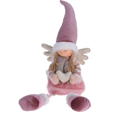 Різдвяний янгол, що сидить, у шапці, 60 см, рожевий