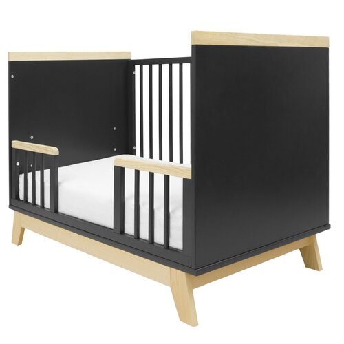 New Baby Crib Marcus cu barieră, negru / natural