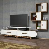 Măsuță TV cu dulap Flora S White and Walnut