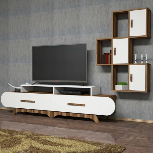 Flora S White and Walnut TV-szekrény szekrénnyel