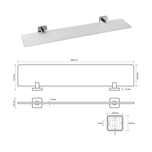 Raft din sticlă SAPHO IS015 Insia 60 x 5 x 13,2cm, crom