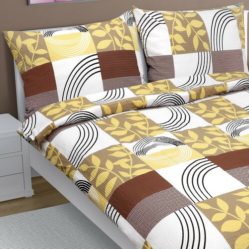 Bellatex Krepp-Bettwäsche Quadrate beige, 200 x 200 cm, 2 Stück 70 x 90 cm
