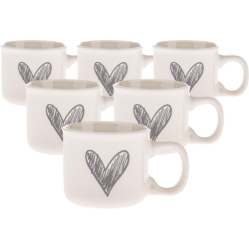 Komplet 6 keramičnih skodelic Heart II, 90 ml,siva