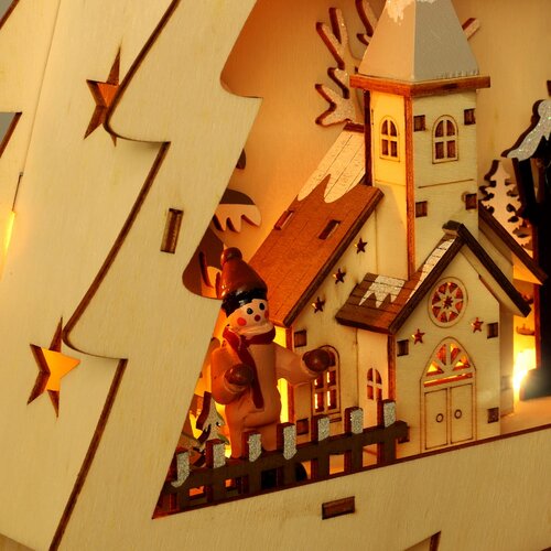 Solight LED drevený vianočný stromček s dekoráciami, 13x LED, 53 cm, 2x AA