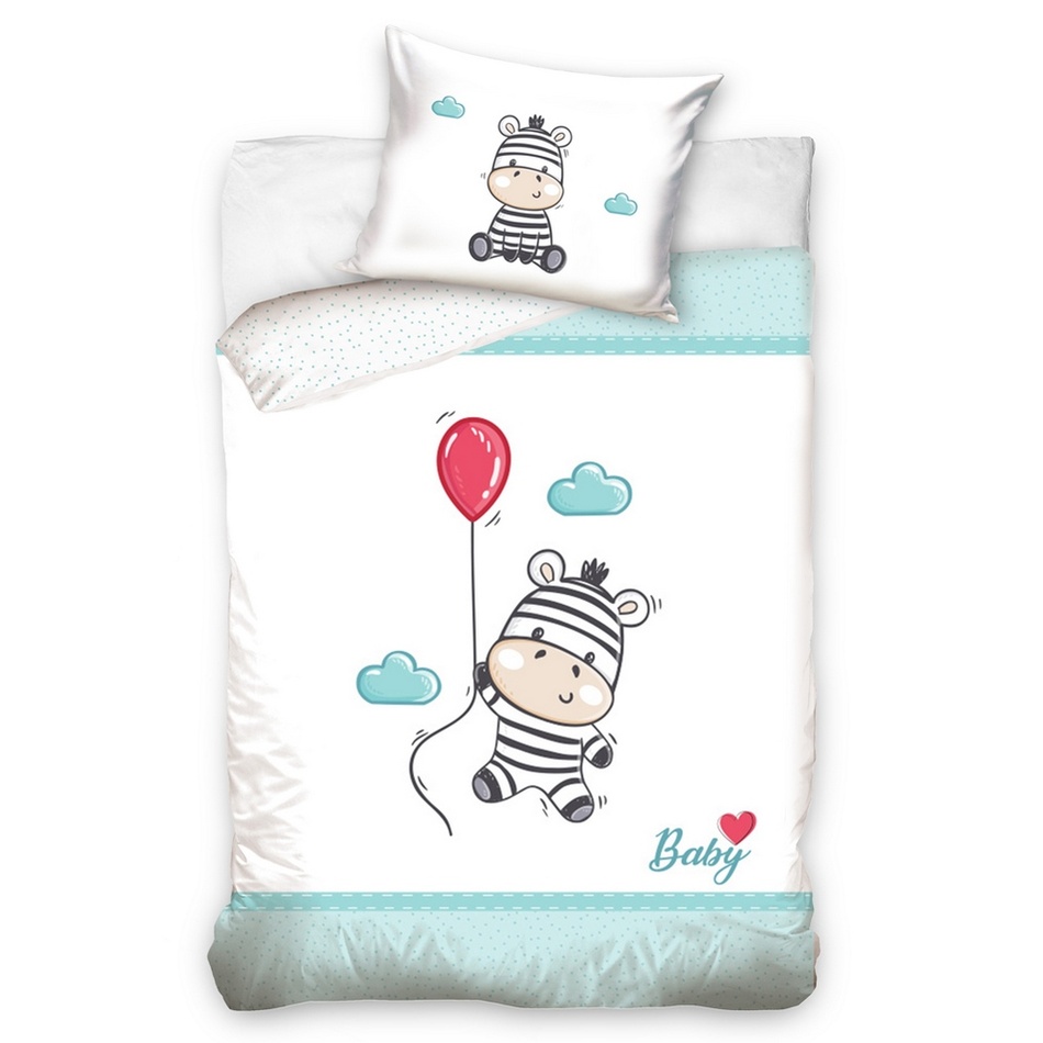 BedTex Dětské bavlněné povlečení do postýlky Zebra modrá, 100 x 135 cm, 40 x 60 cm