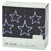 Světelný venkovní závěs Stars, 200x60cm, LED, studená bílá, časovač, 8 funkcí, na baterie