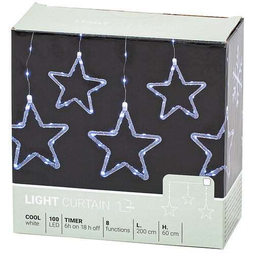 Зовнішня світлова гірлянда Stars, 200x60см, LED, холодний білий, таймер, 8 функцій, на батарейках