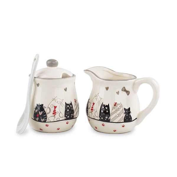 Keramická mliekovka a cukornička Mačky