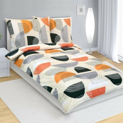 Bellatex Bombažno posteljnino Polkrog oranžna,siva, 140 x 200, 70 x 90 cm