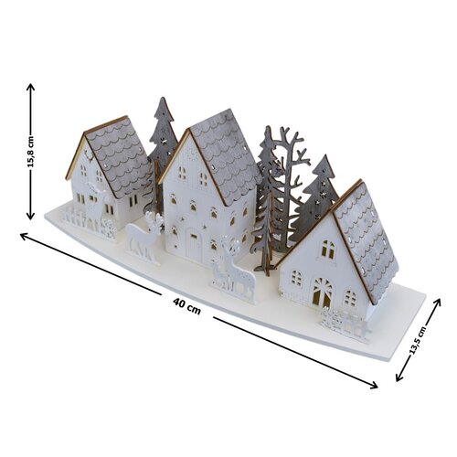 Lesena LED-dekoration mit Häuschen und Hirschen,44 x 15,8 x 13,5 cm