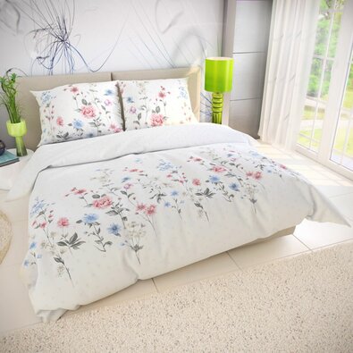 Lenjerie de pat din bumbac Delux Meadow roz, 140 x 220 cm, 70 x 90 cm