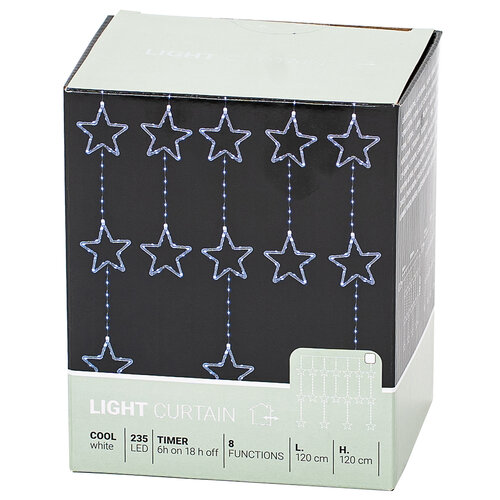 Stars kültéri fényfüggöny, 120x120 cm, LED, hideg fehér, időzítő, 8 funkció,