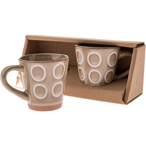 Set de 2 căni din ceramică Cercuri 100 ml, bej