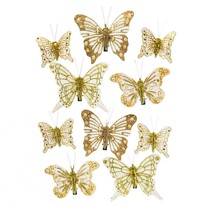 Sada vianočných ozdôb Motýliky zlatá, 10 ks