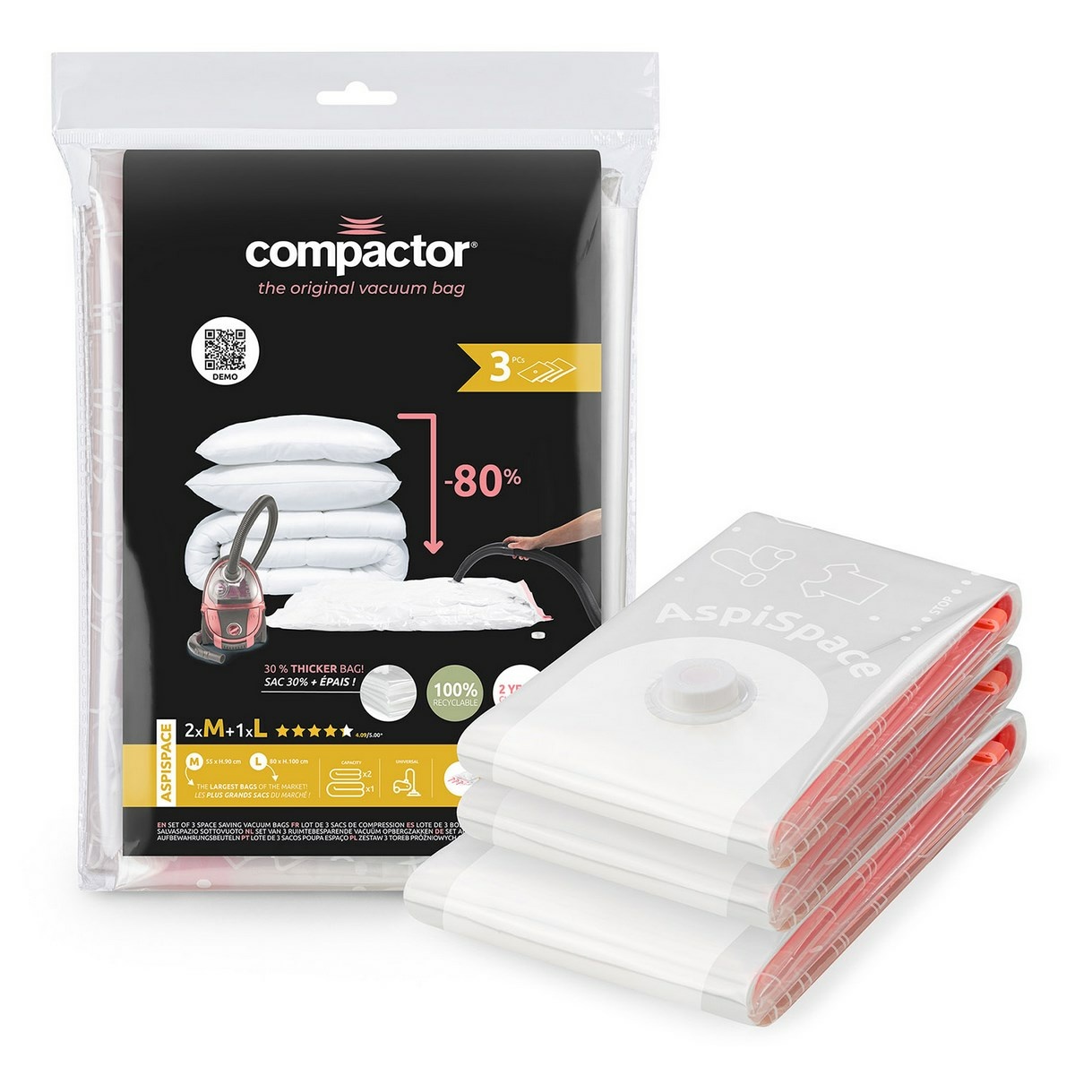 Compactor 3-dielna sada vákuových vriec Compactor Bag Aspispace
