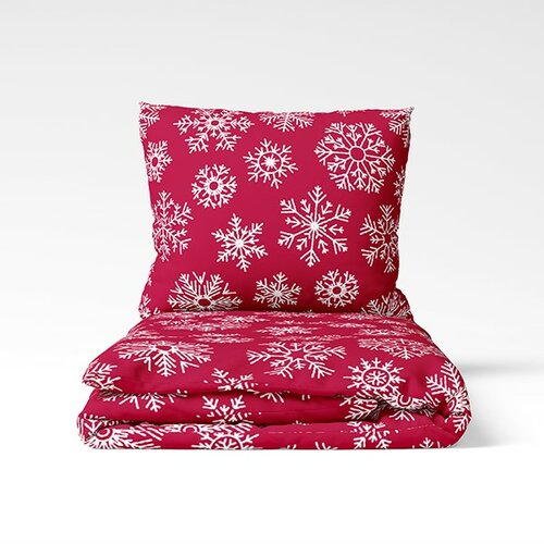 Weihnachtsbettwäsche aus Baumwolle Schneeflocken in Rot, 140 x 200 cm, 70 x 90 cm