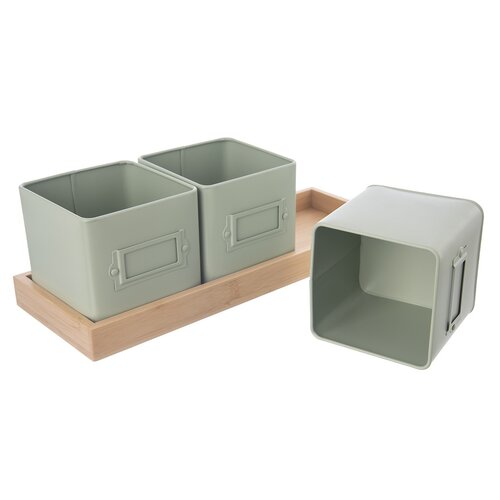 Set ghivece de metal cu suport Orion Greenish, 37 x 13,5 x 12 cm