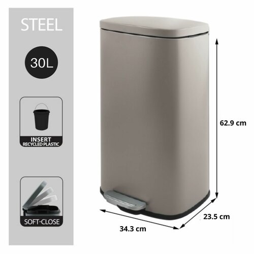 Spirella Pedálový odpadkový koš soft-close Akira 30 l, matná šedohnědá